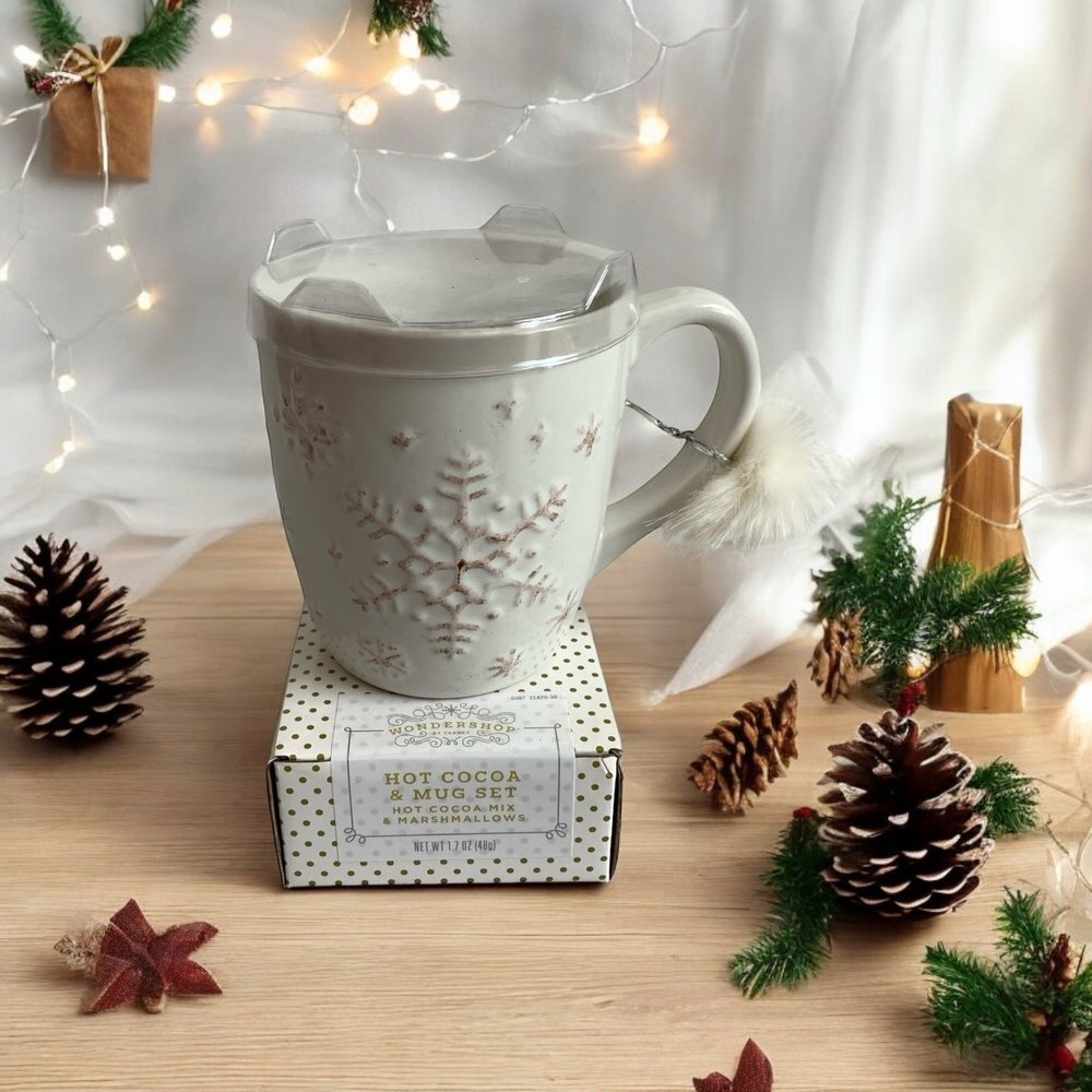 New Xmas Mug Wondershop White Stoneware Mug Snowflake Mug with Hot Cocoa